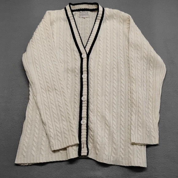 Vintage Loubella Extendables White Dk Blue knit cardigan sweater M - Picture 13 of 13